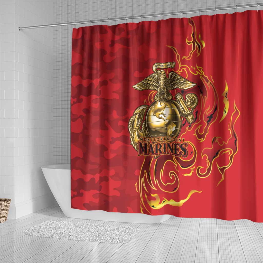 Montford Point Marines Shower Curtain Flame Fire Military Red Camo