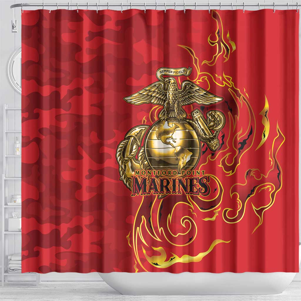 Montford Point Marines Shower Curtain Flame Fire Military Red Camo