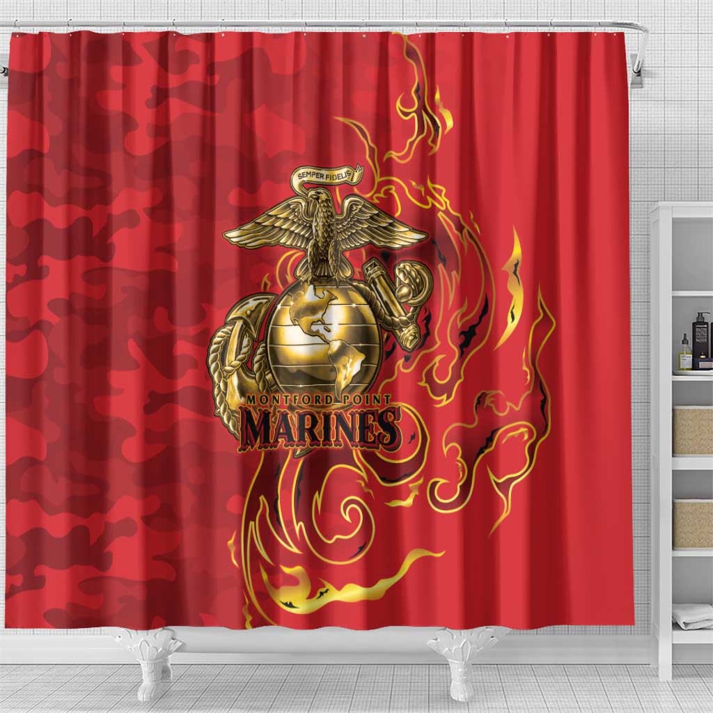 Montford Point Marines Shower Curtain Flame Fire Military Red Camo