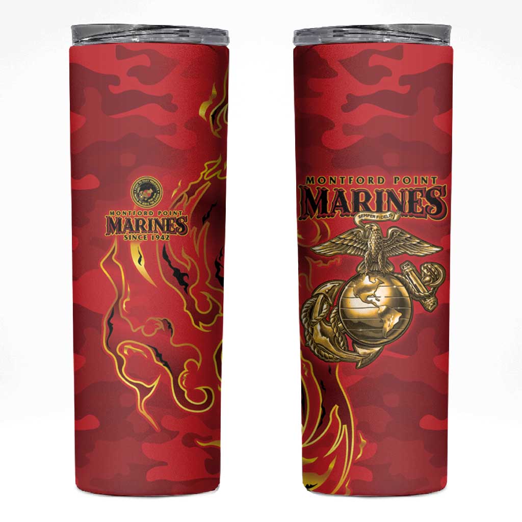 Montford Point Marines Skinny Tumbler Flame Fire Military Red Camo