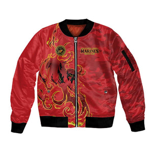 Montford Point Marines Sleeve Zip Bomber Jacket Flame Fire Military Red Camo