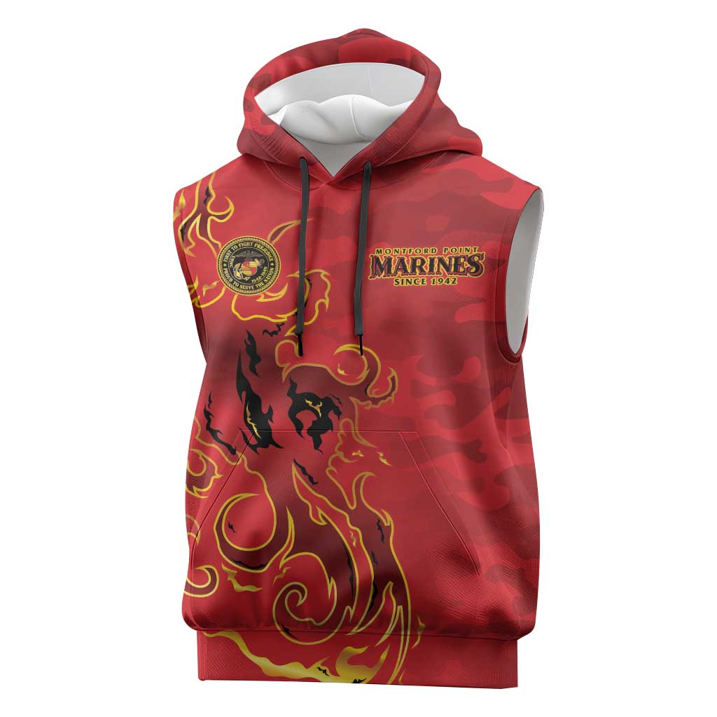 Montford Point Marines Sleeveless Hoodie Flame Fire Military Red Camo