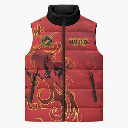 Montford Point Marines Sleeveless Puffer Jacket Flame Fire Military Red Camo