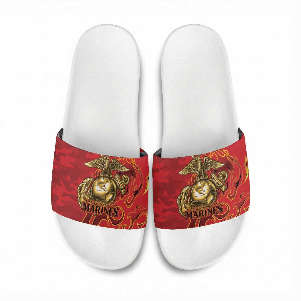 Montford Point Marines Slide Sandals Flame Fire Military Red Camo