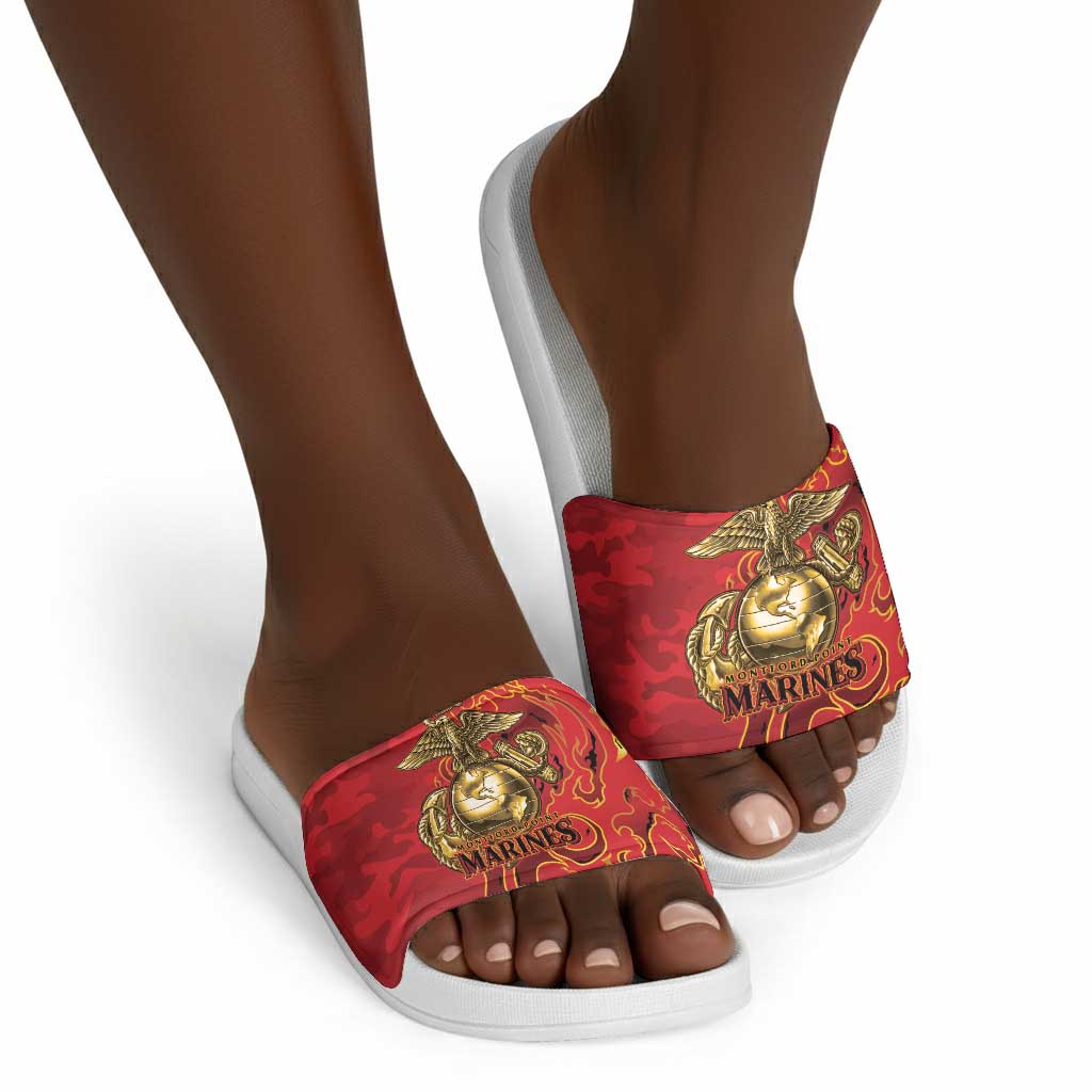 Montford Point Marines Slide Sandals Flame Fire Military Red Camo