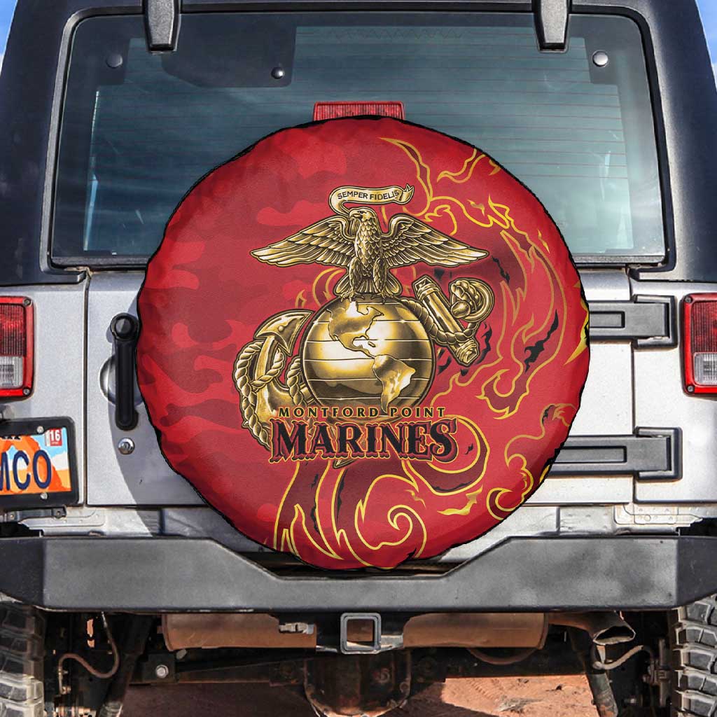 Montford Point Marines Spare Tire Cover Flame Fire Military Red Camo