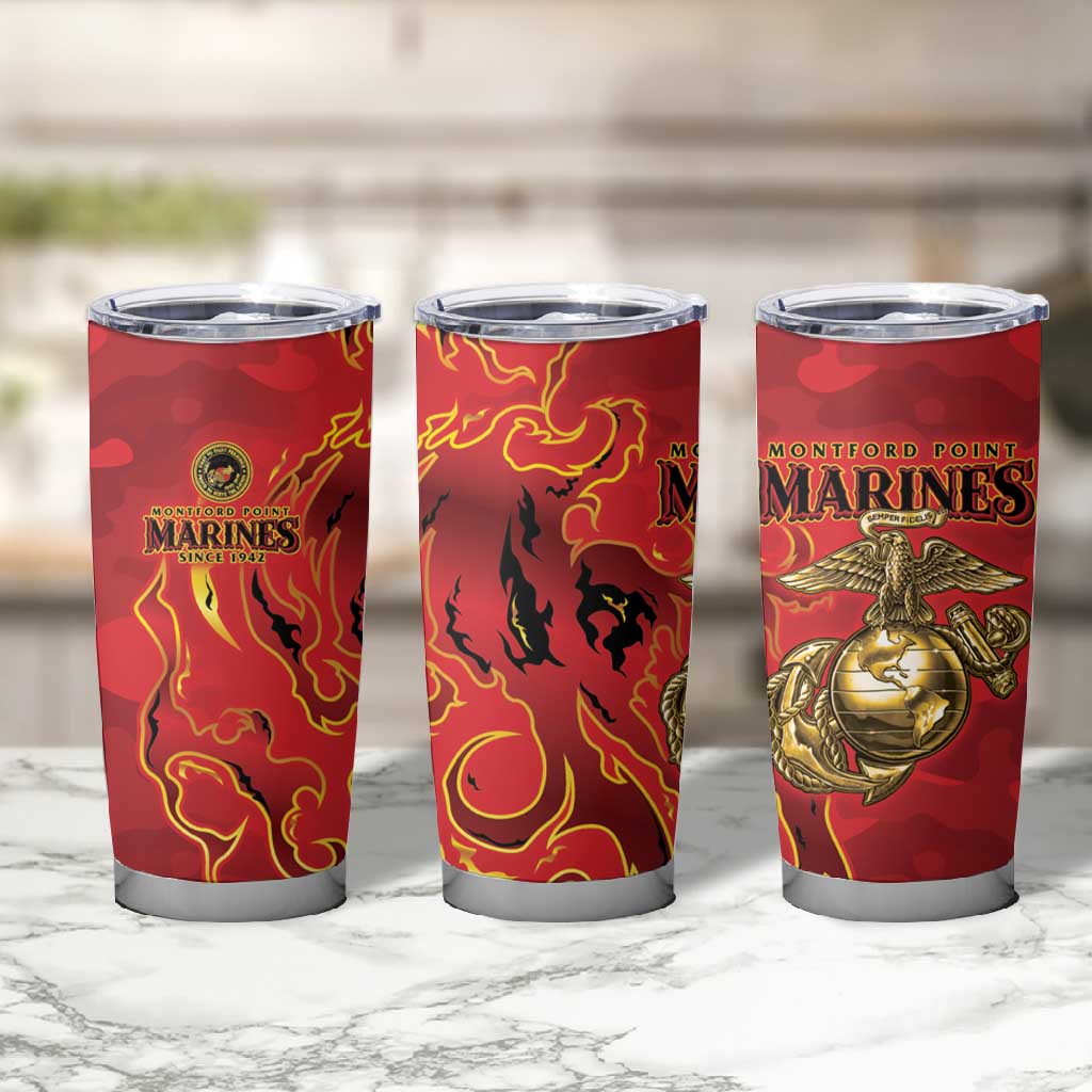 Montford Point Marines Tumbler Cup Flame Fire Military Red Camo