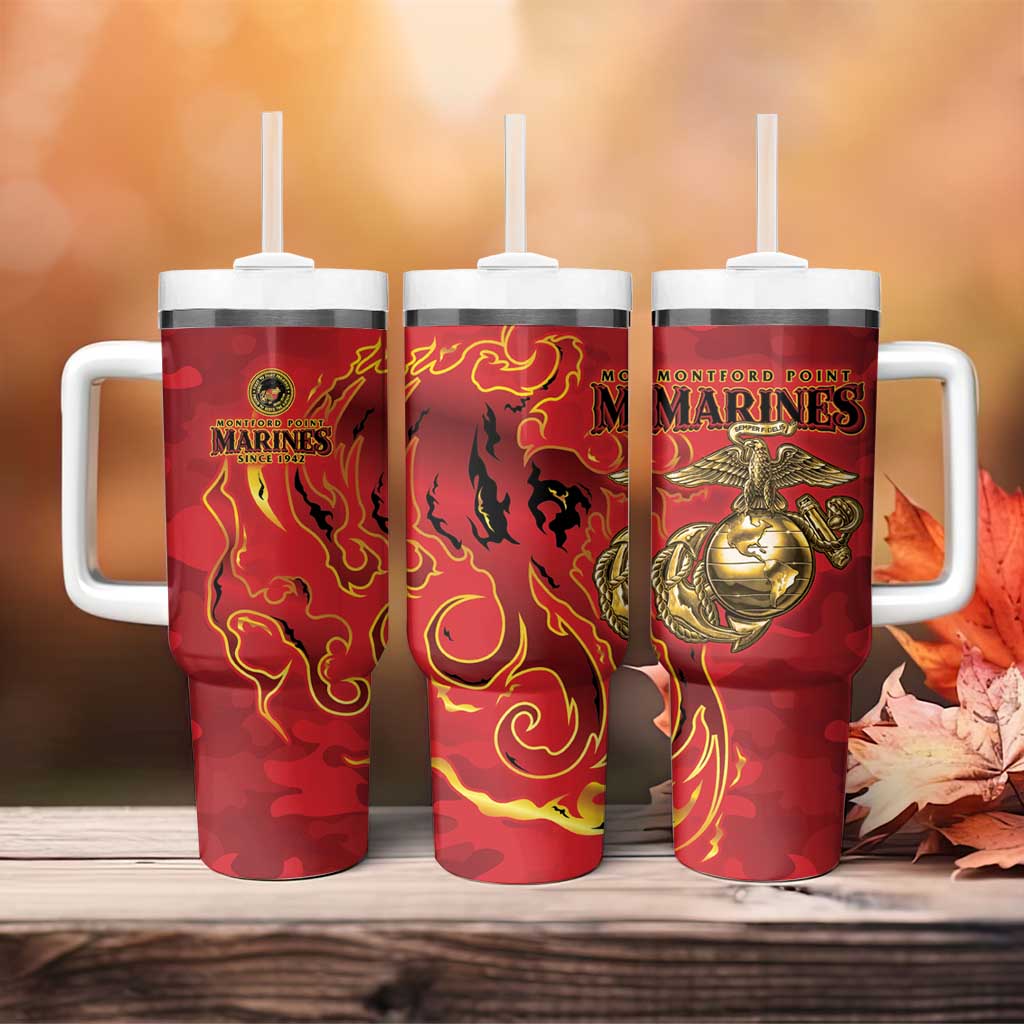 Montford Point Marines Tumbler With Handle Flame Fire Military Red Camo