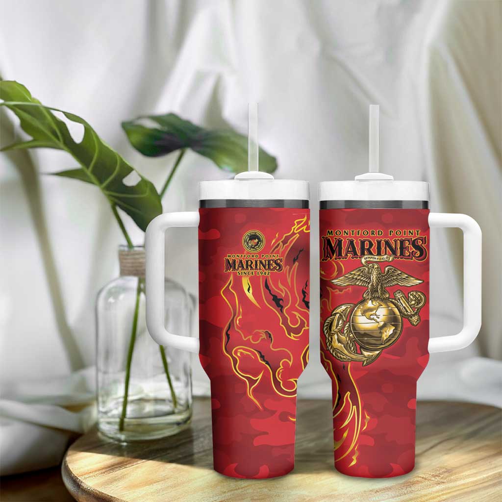 Montford Point Marines Tumbler With Handle Flame Fire Military Red Camo