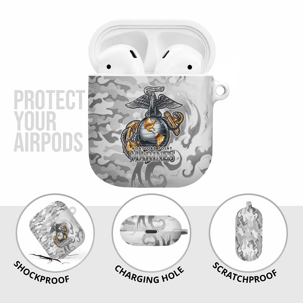 Montford Point Marines AirPods Case Flame Fire Military White Camo