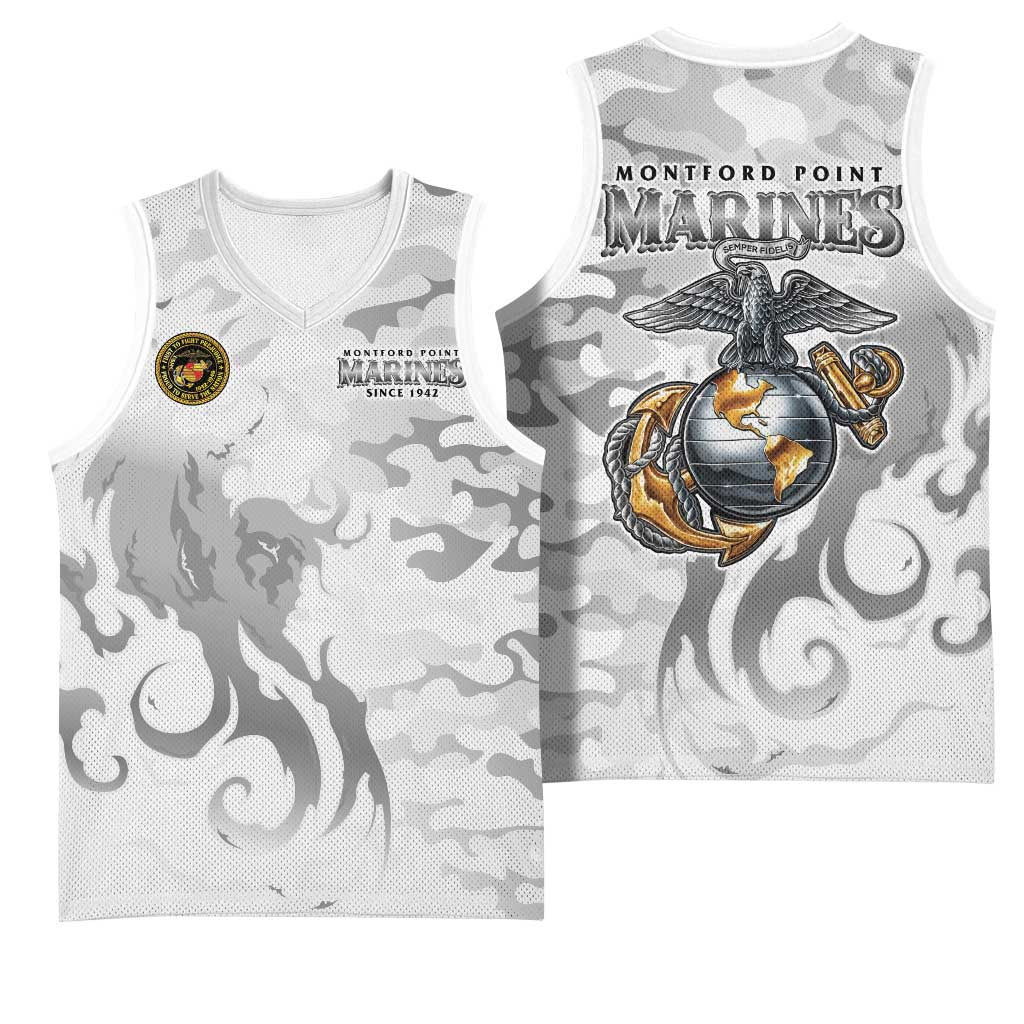 Montford Point Marines Basketball Jersey Flame Fire Military White Camo