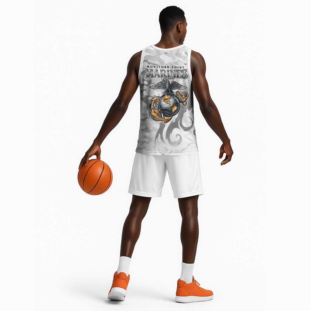 Montford Point Marines Basketball Jersey Flame Fire Military White Camo