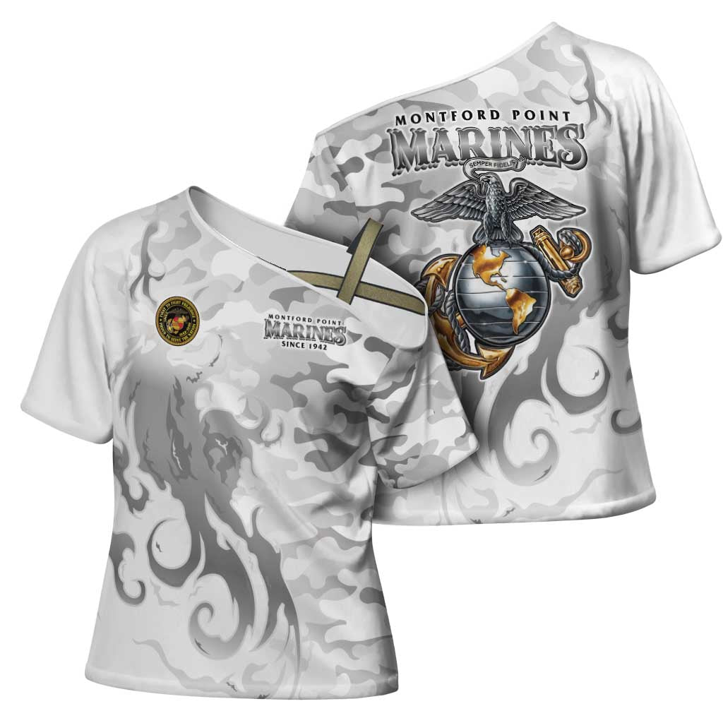 Montford Point Marines Cross Shoulder Shirt Flame Fire Military White Camo