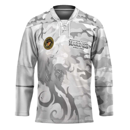 Montford Point Marines Hockey Jersey Flame Fire Military White Camo