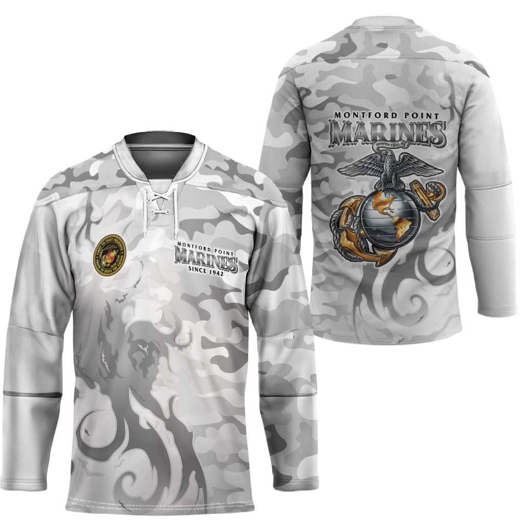 Montford Point Marines Hockey Jersey Flame Fire Military White Camo