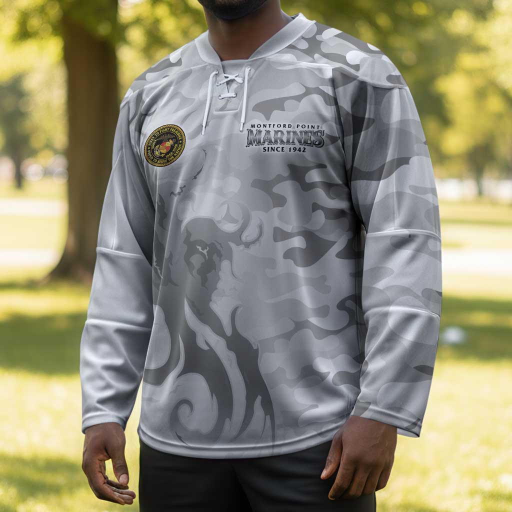 Montford Point Marines Hockey Jersey Flame Fire Military White Camo