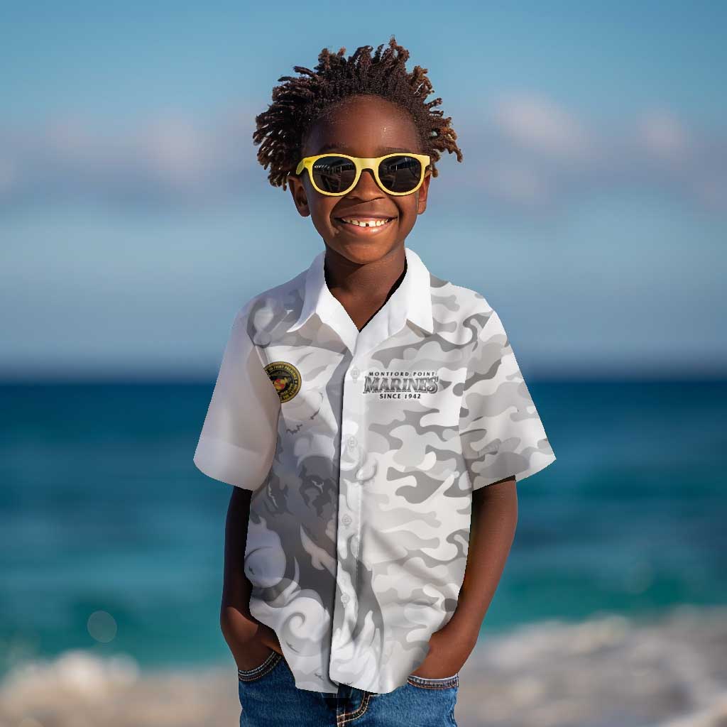 Montford Point Marines Kid Hawaiian Shirt Flame Fire Military White Camo