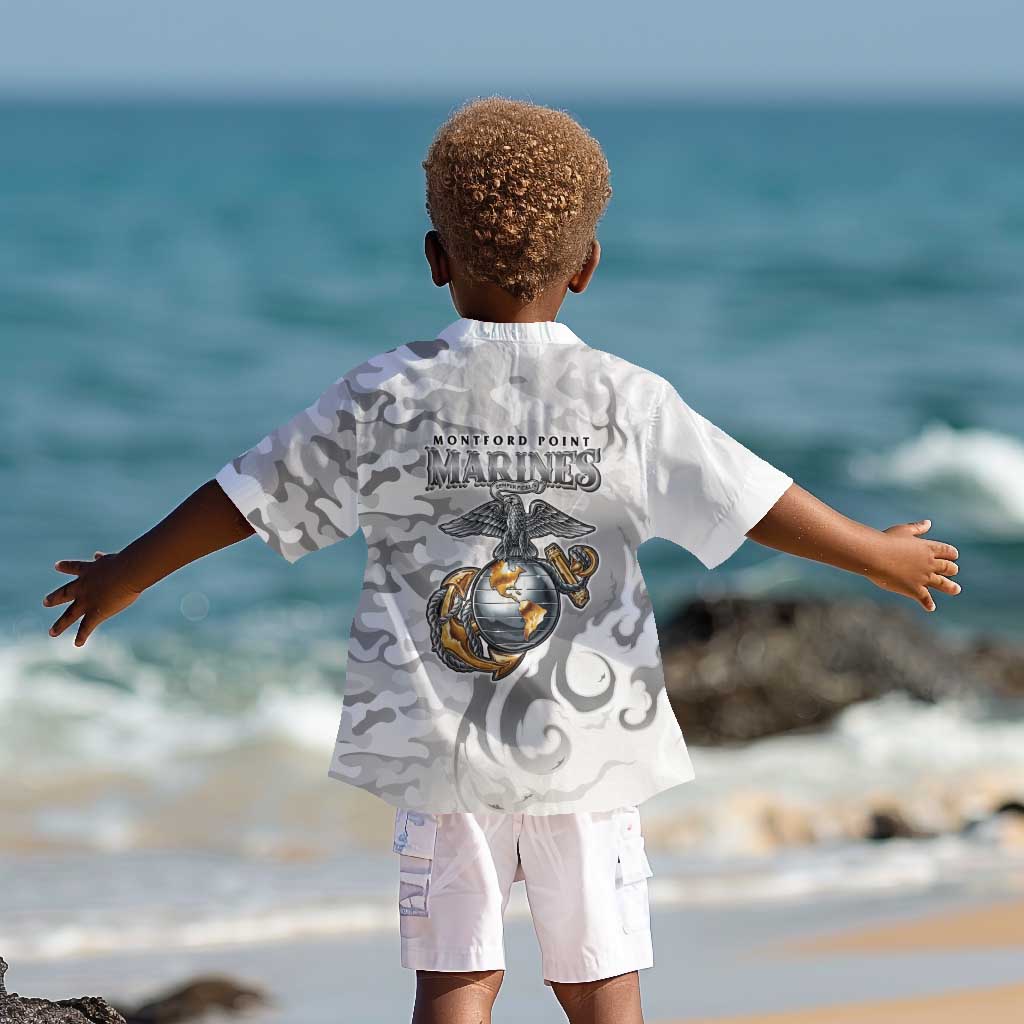 Montford Point Marines Kid Hawaiian Shirt Flame Fire Military White Camo