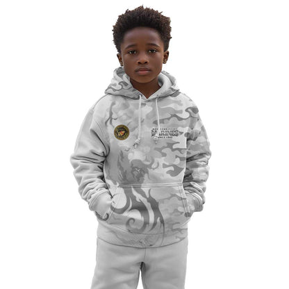 Montford Point Marines Kid Hoodie Flame Fire Military White Camo