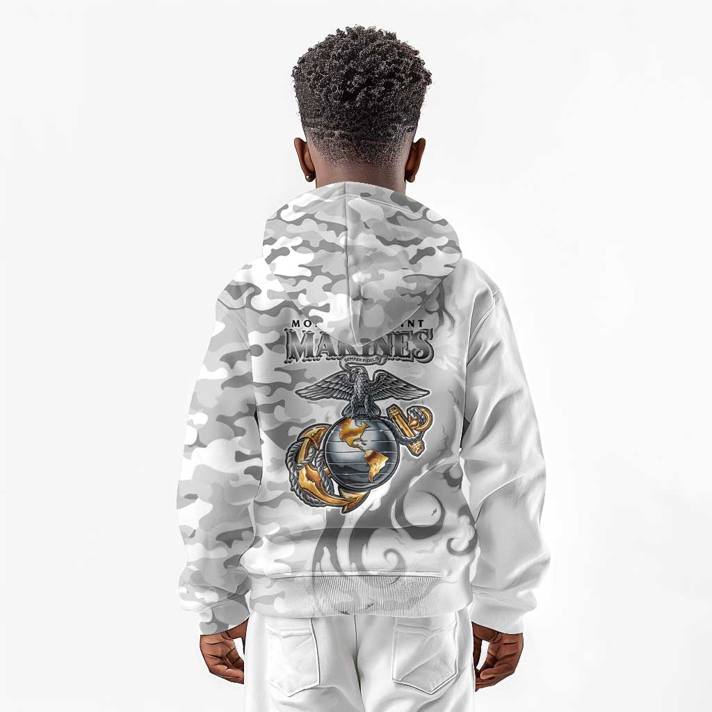 Montford Point Marines Kid Hoodie Flame Fire Military White Camo