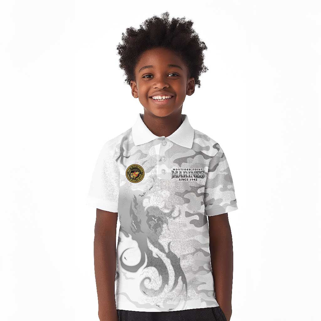 Montford Point Marines Kid Polo Shirt Flame Fire Military White Camo