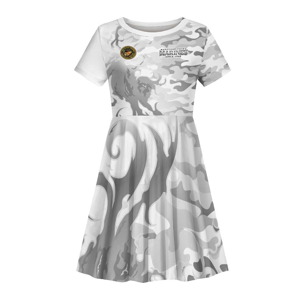 Montford Point Marines Kid Short Sleeve Dress Flame Fire Military White Camo
