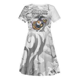 Montford Point Marines Kid Short Sleeve Dress Flame Fire Military White Camo