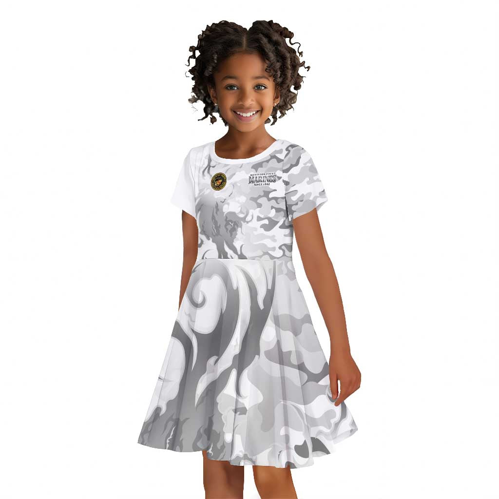 Montford Point Marines Kid Short Sleeve Dress Flame Fire Military White Camo