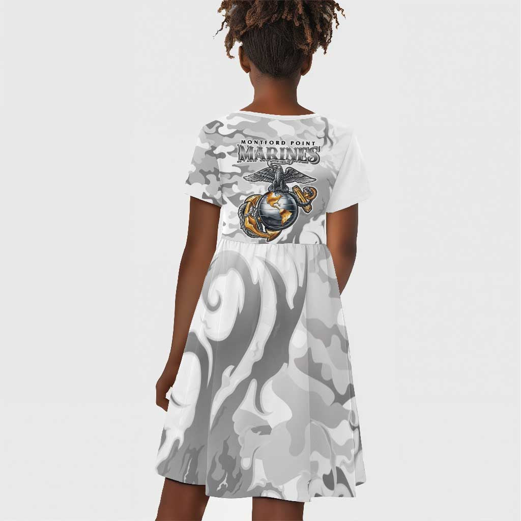 Montford Point Marines Kid Short Sleeve Dress Flame Fire Military White Camo