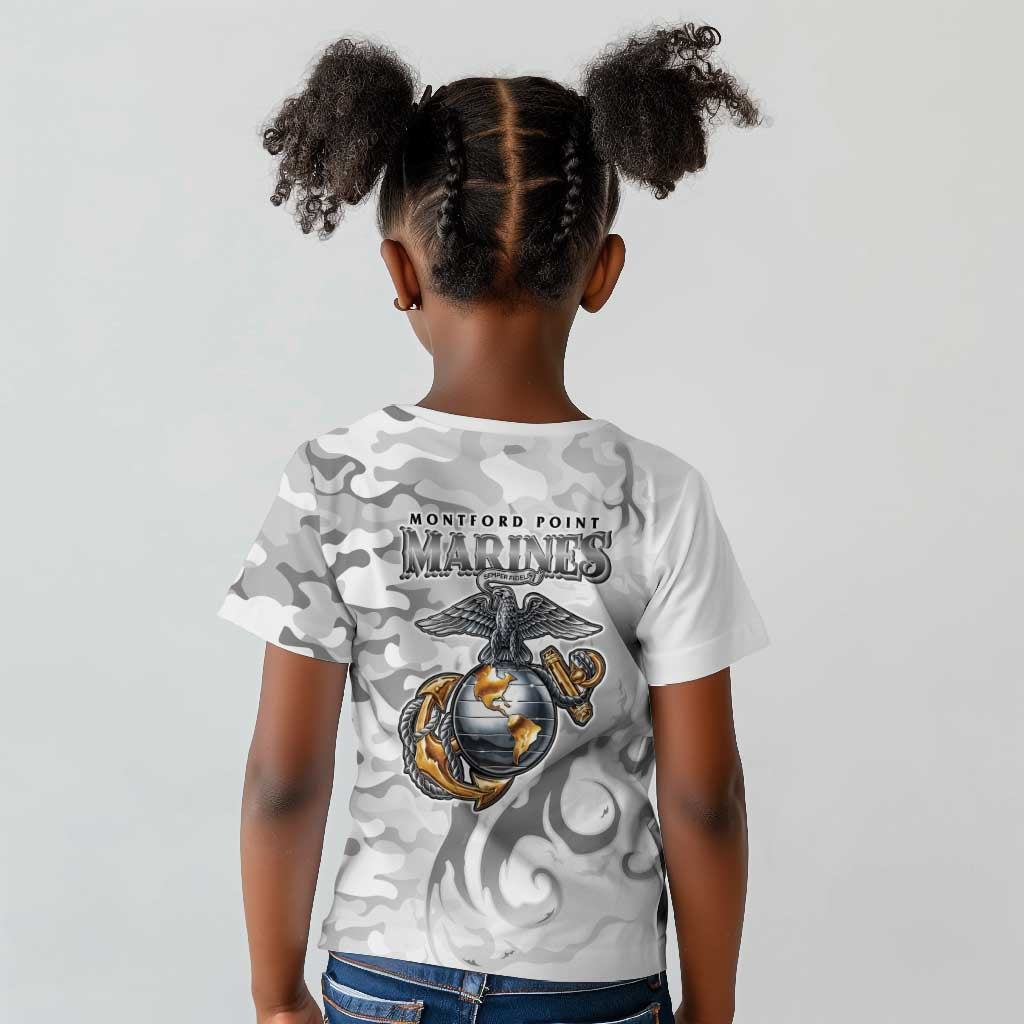Montford Point Marines Kid T shirt Flame Fire Military White Camo