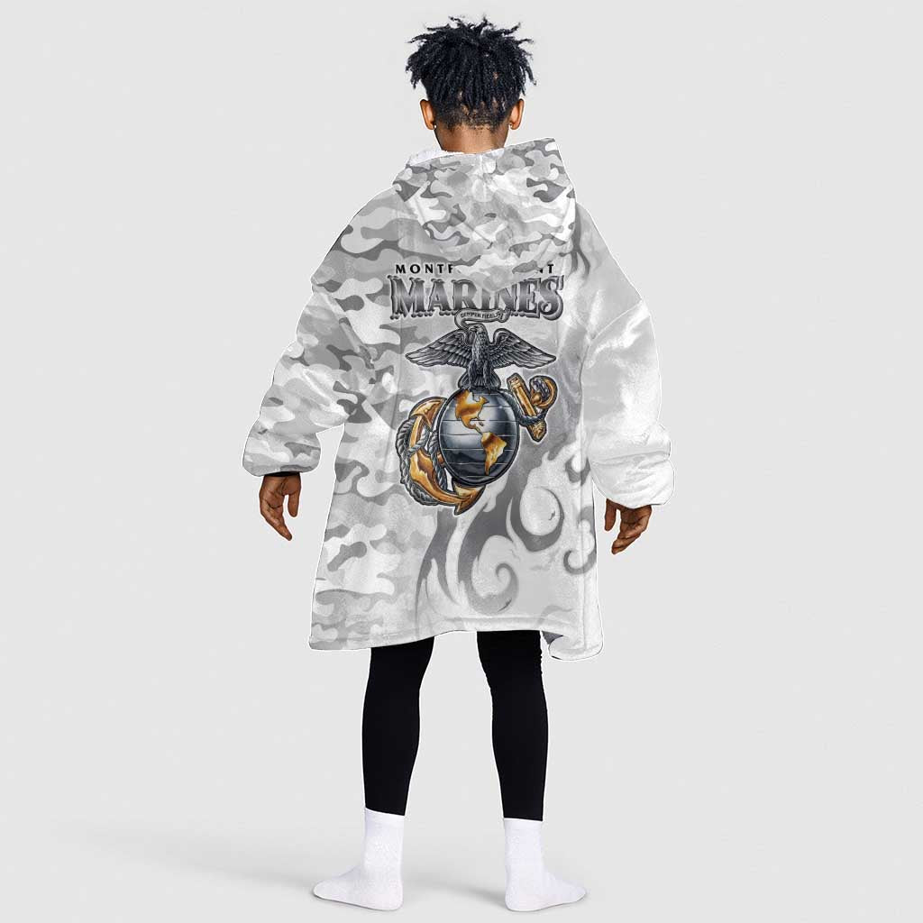 Montford Point Marines Kid Wearable Blanket Hoodie Flame Fire Military White Camo
