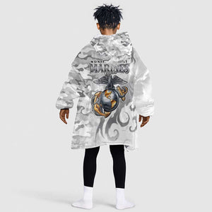 Montford Point Marines Kid Wearable Blanket Hoodie Flame Fire Military White Camo