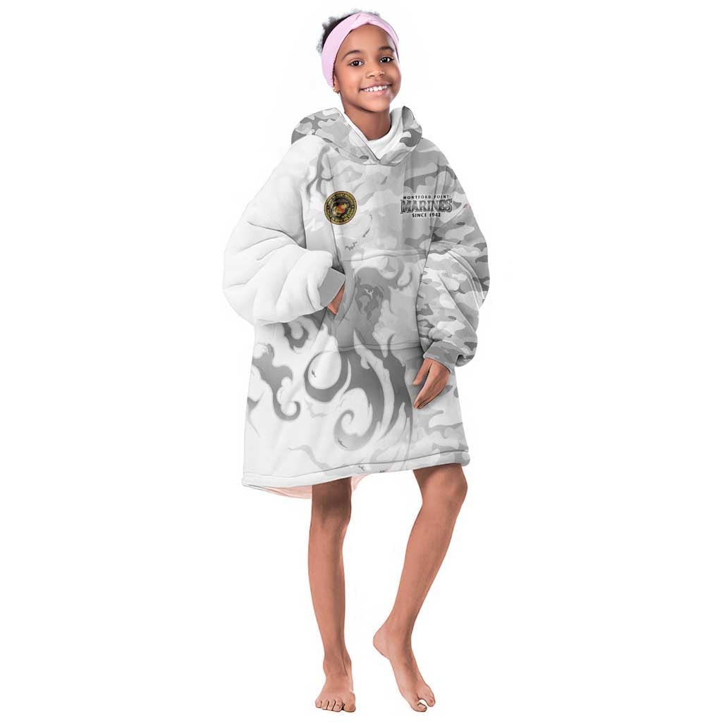 Montford Point Marines Kid Wearable Blanket Hoodie Flame Fire Military White Camo