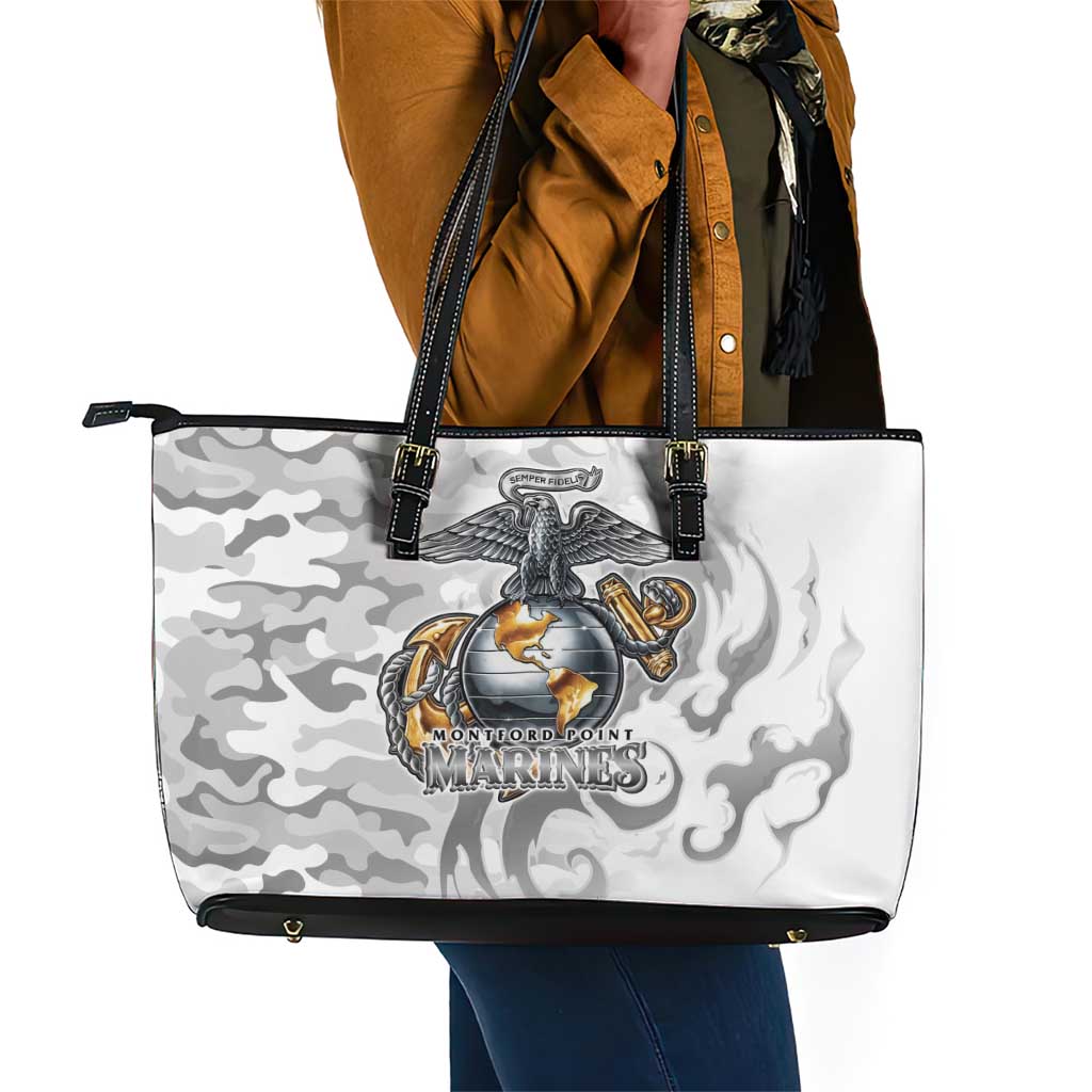 Montford Point Marines Leather Tote Bag Flame Fire Military White Camo