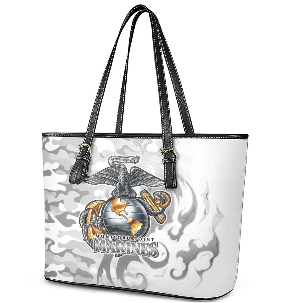 Montford Point Marines Leather Tote Bag Flame Fire Military White Camo