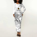 Montford Point Marines Long Sleeve Bodycon Dress Flame Fire Military White Camo