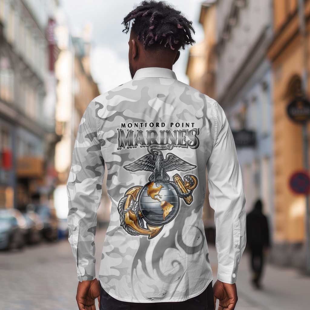 Montford Point Marines Long Sleeve Button Shirt Flame Fire Military White Camo