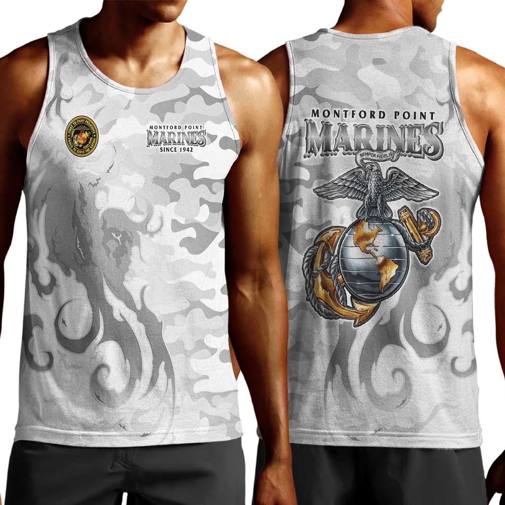 Montford Point Marines Men Tank Top Flame Fire Military White Camo
