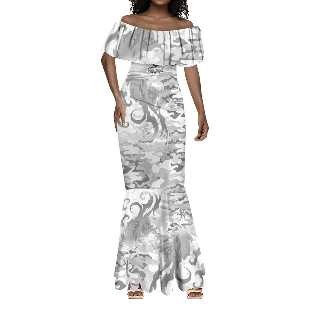 Montford Point Marines Mermaid Dress Flame Fire Military White Camo