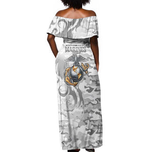 Montford Point Marines Off Shoulder Maxi Dress Flame Fire Military White Camo