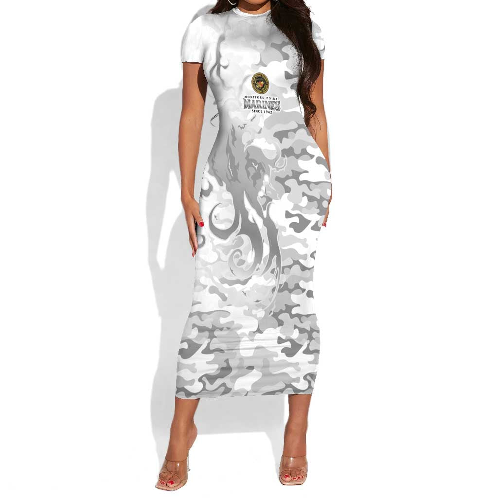 Montford Point Marines Short Sleeve Bodycon Dress Flame Fire Military White Camo