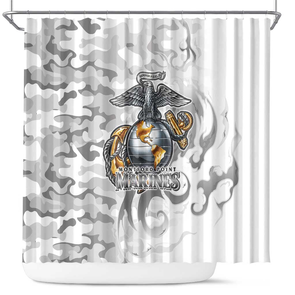 Montford Point Marines Shower Curtain Flame Fire Military White Camo