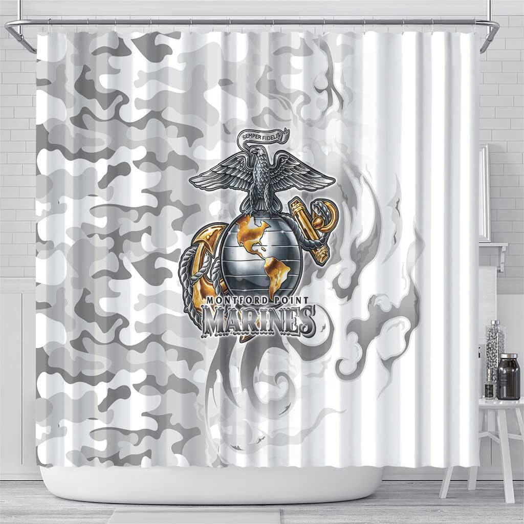 Montford Point Marines Shower Curtain Flame Fire Military White Camo