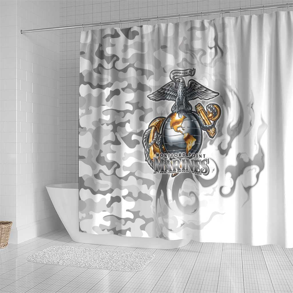 Montford Point Marines Shower Curtain Flame Fire Military White Camo
