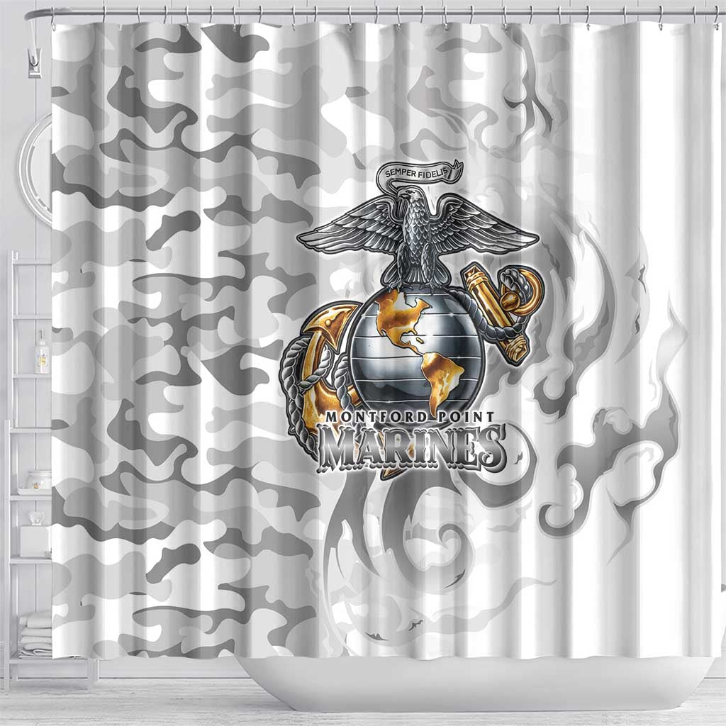 Montford Point Marines Shower Curtain Flame Fire Military White Camo
