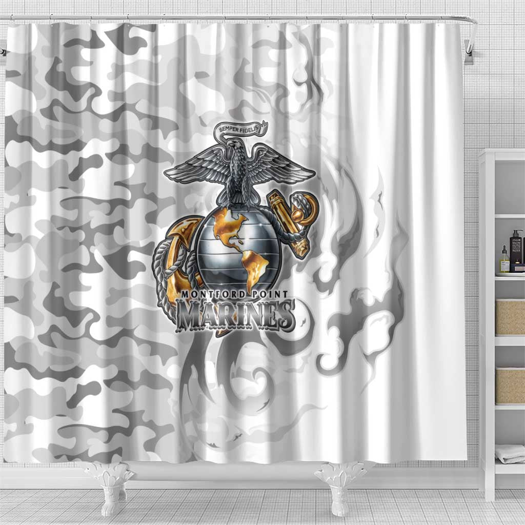 Montford Point Marines Shower Curtain Flame Fire Military White Camo