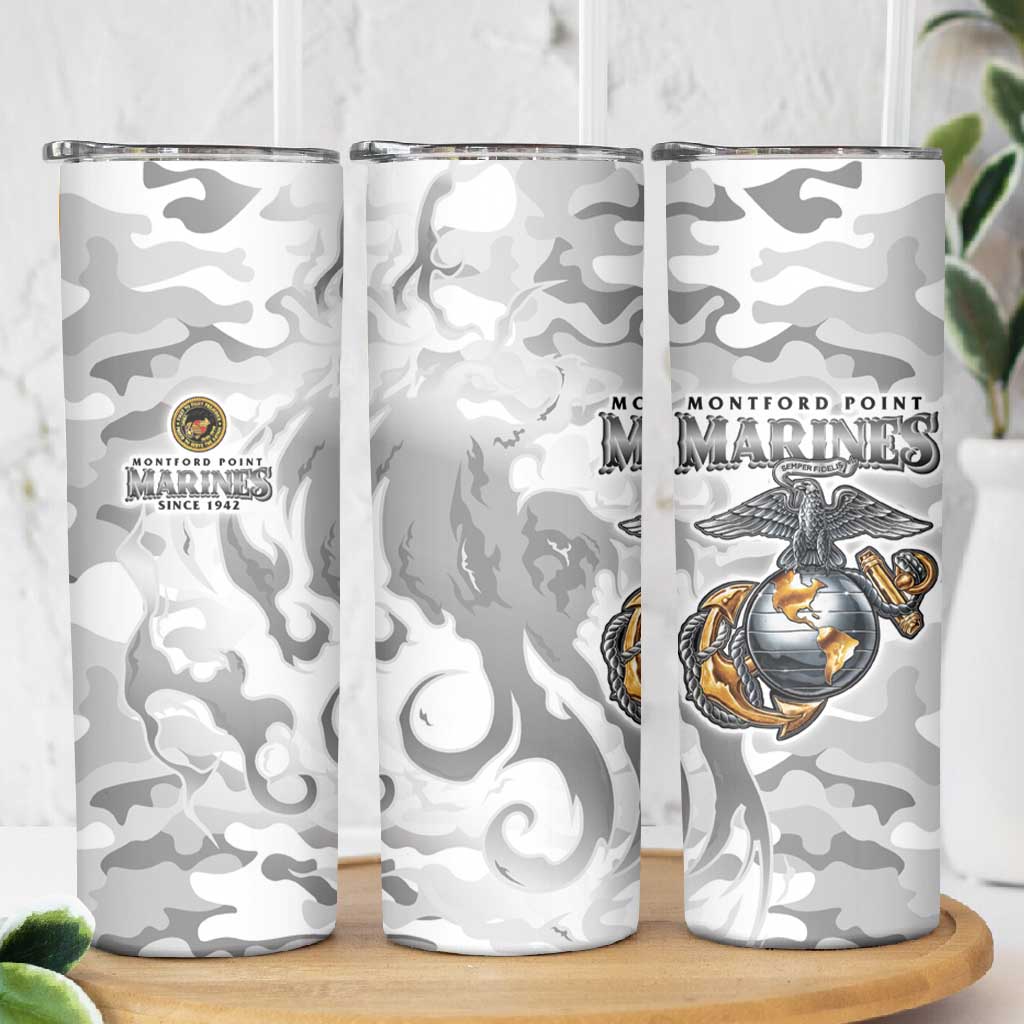 Montford Point Marines Skinny Tumbler Flame Fire Military White Camo