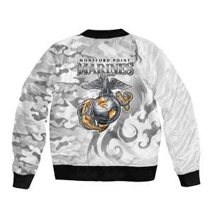 Montford Point Marines Sleeve Zip Bomber Jacket Flame Fire Military White Camo