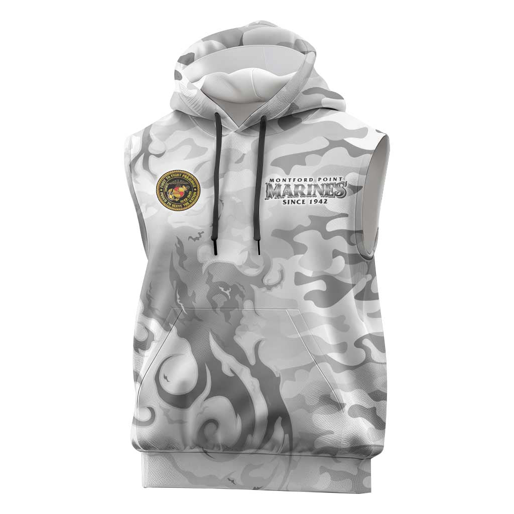 Montford Point Marines Sleeveless Hoodie Flame Fire Military White Camo