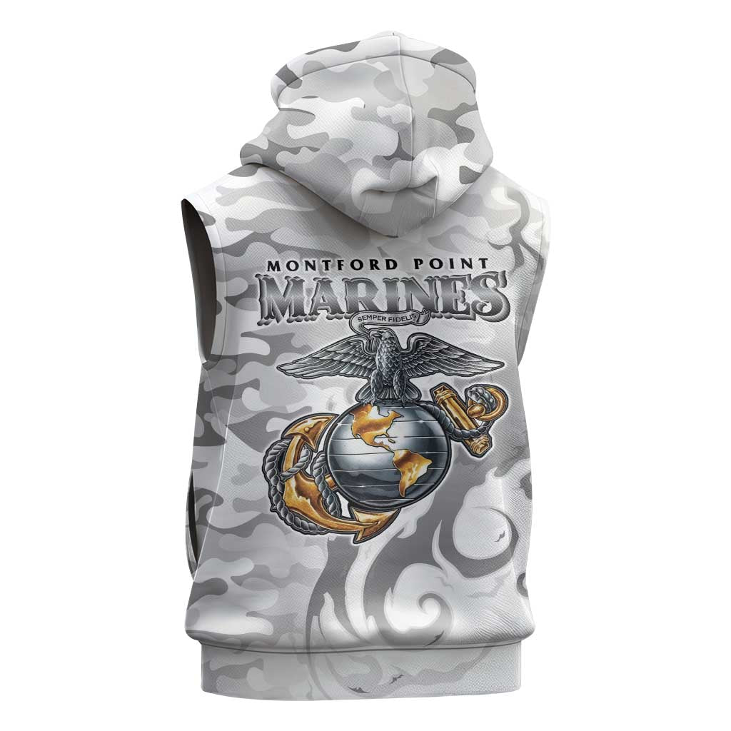 Montford Point Marines Sleeveless Hoodie Flame Fire Military White Camo